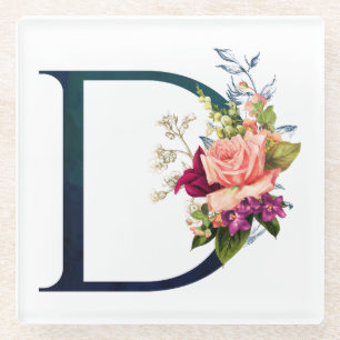 Fancy Floral Monogram Letter D Glazen Onderzetter