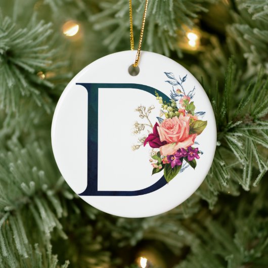 Fancy Floral Monogram Letter D Keramisch Ornament (Boom)