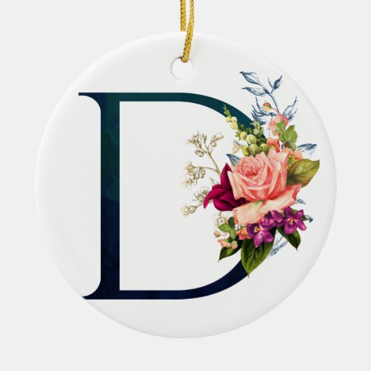 Fancy Floral Monogram Letter D Keramisch Ornament (Voorkant)