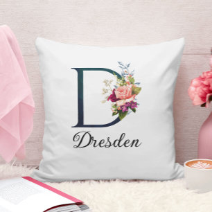Fancy Floral Monogram Letter D Persoonlijk Kussen