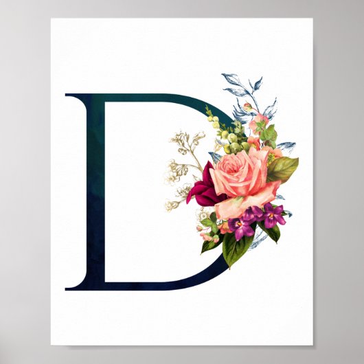 Fancy Floral Monogram Letter D Poster (Voorkant)