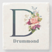 Fancy Floral Monogram Letter D Stenen Onderzetter (Voorkant)