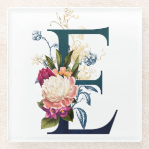 Fancy Floral Monogram Letter E Glazen Onderzetter