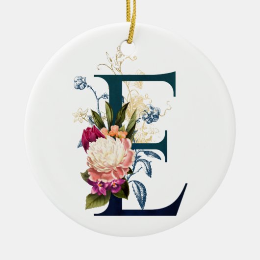 Fancy Floral Monogram Letter E Keramisch Ornament (Voorkant)