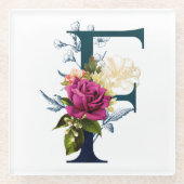 Fancy Floral Monogram Letter F Glazen Onderzetter (Voorkant)