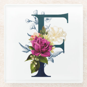 Fancy Floral Monogram Letter F Glazen Onderzetter