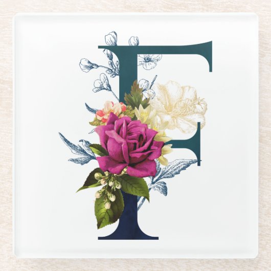 Fancy Floral Monogram Letter F Glazen Onderzetter (Voorkant)