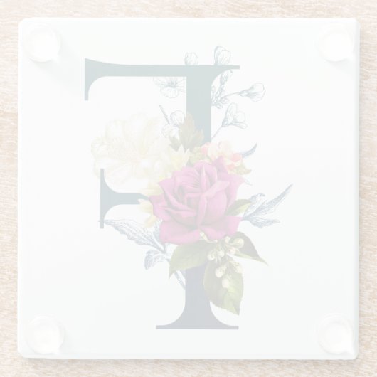 Fancy Floral Monogram Letter F Glazen Onderzetter (Achterkant)