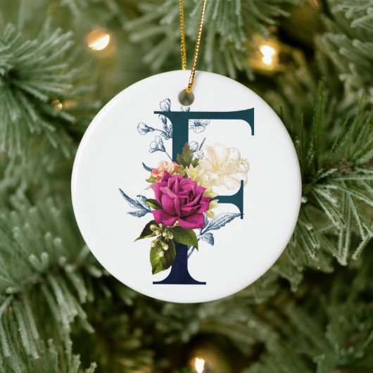 Fancy Floral Monogram Letter F Keramisch Ornament (Boom)