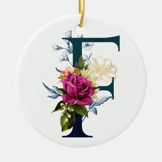 Fancy Floral Monogram Letter F Keramisch Ornament (Voorkant)