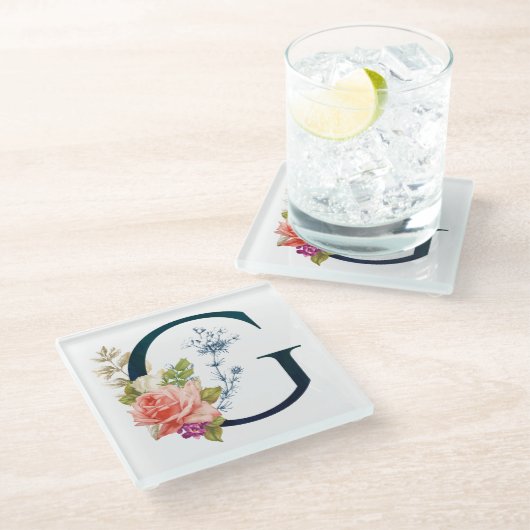 Fancy Floral Monogram Letter G Glazen Onderzetter (Schuin)