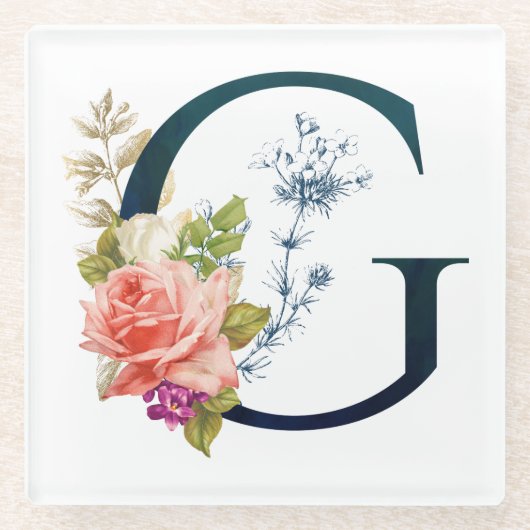 Fancy Floral Monogram Letter G Glazen Onderzetter (Voorkant)