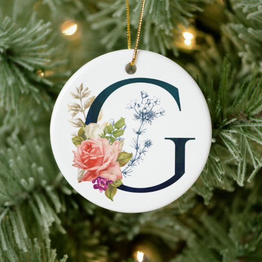 Fancy Floral Monogram Letter G Keramisch Ornament (Boom)