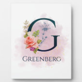 Fancy Floral Monogram Letter G Waterverf Splash Fotoplaat (Voorkant)