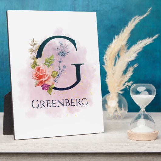 Fancy Floral Monogram Letter G Waterverf Splash Fotoplaat (Zijkant)
