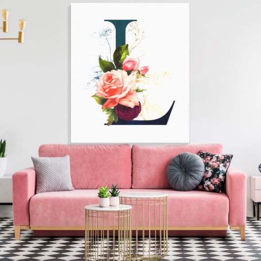 Fancy Floral Monogram Letter L Canvas Afdruk (Insitu (Woonkamer))