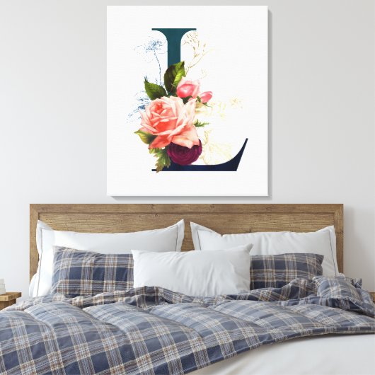 Fancy Floral Monogram Letter L Canvas Afdruk (Insitu (Slaapkamer))