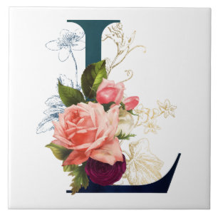 Fancy Floral Monogram Letter L Glass Onderzetter Tegeltje