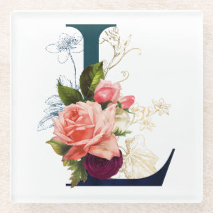 Fancy Floral Monogram Letter L Glazen Onderzetter