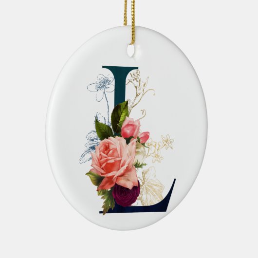 Fancy Floral Monogram Letter L Persoonlijk Keramisch Ornament (Rechts)