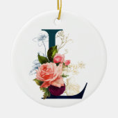 Fancy Floral Monogram Letter L Persoonlijk Keramisch Ornament (Voorkant)
