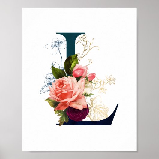 Fancy Floral Monogram Letter L Poster (Voorkant)