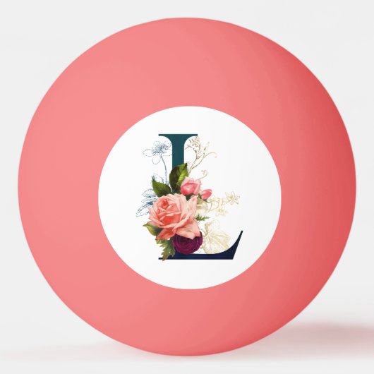 Fancy Floral Monogram Letter L roze Pingpongbal (Achterkant)