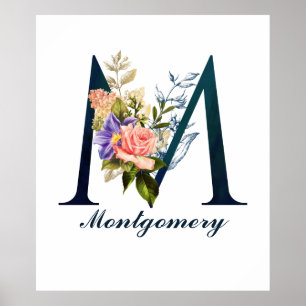 Fancy Floral Monogram Letter M Poster