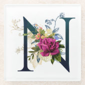Fancy Floral Monogram Letter N Glazen Onderzetter (Voorkant)