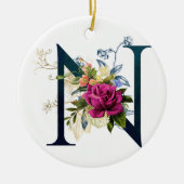Fancy Floral Monogram Letter N Keramisch Ornament (Voorkant)