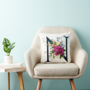 Fancy Floral Monogram Letter N Kussen