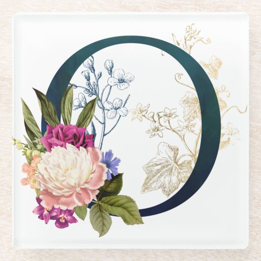 Fancy Floral Monogram Letter O Glazen Onderzetter (Voorkant)