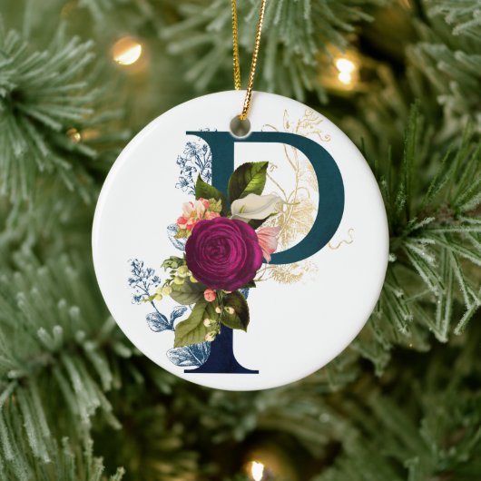 Fancy Floral Monogram Letter P Keramisch Ornament (Boom)