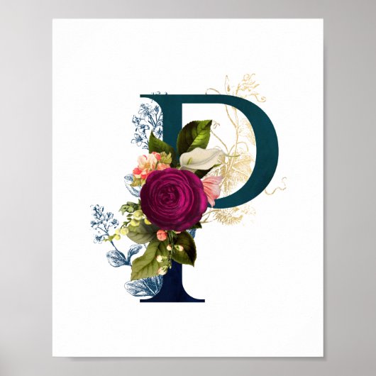 Fancy Floral Monogram Letter P Poster (Voorkant)