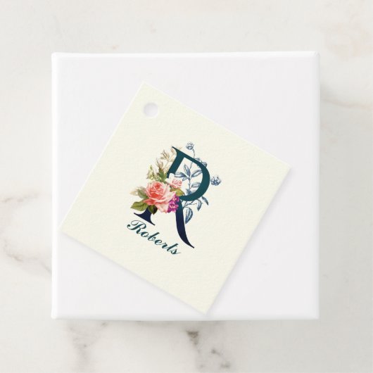 Fancy Floral Monogram letter R Bedankjes Labels (In situ)