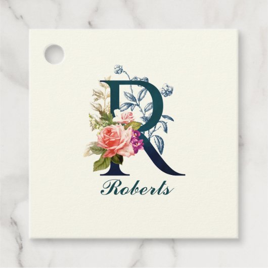 Fancy Floral Monogram letter R Bedankjes Labels (Voorkant)