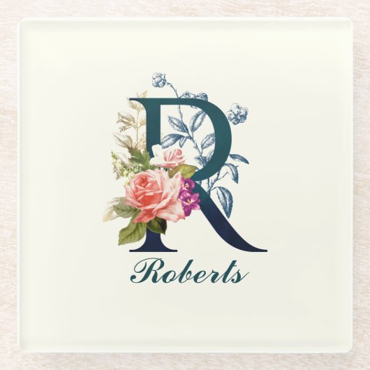 Fancy Floral Monogram letter R Glazen Onderzetter (Voorkant)