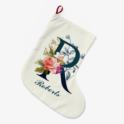 Fancy Floral Monogram letter R Grote Kerstsok (Voorkant (Hangend))