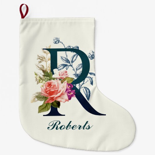 Fancy Floral Monogram letter R Grote Kerstsok (Voorkant)