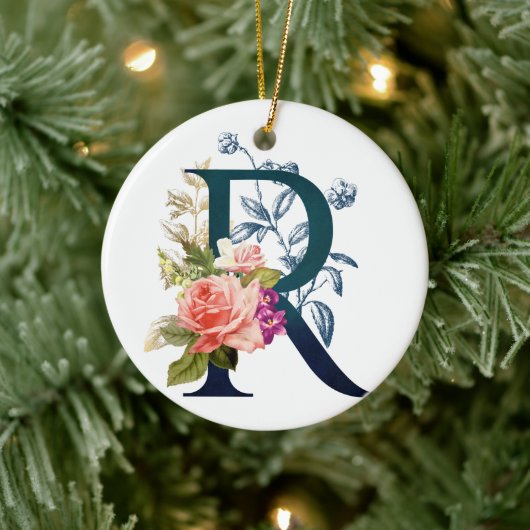 Fancy Floral Monogram letter R Keramisch Ornament (Boom)