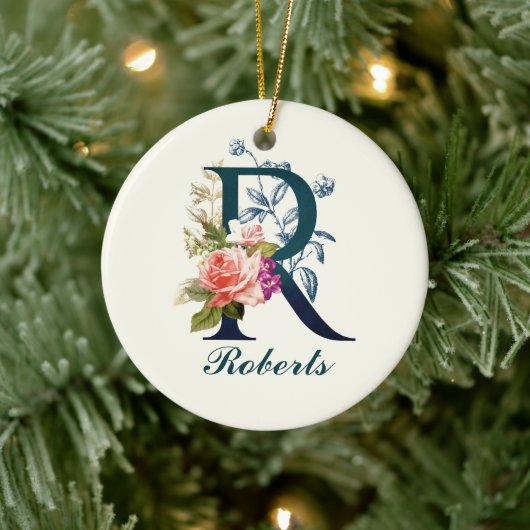 Fancy Floral Monogram letter R Keramisch Ornament (Boom)