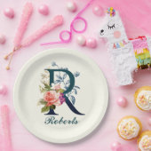 Fancy Floral Monogram letter R Papieren Bordje (Feest)