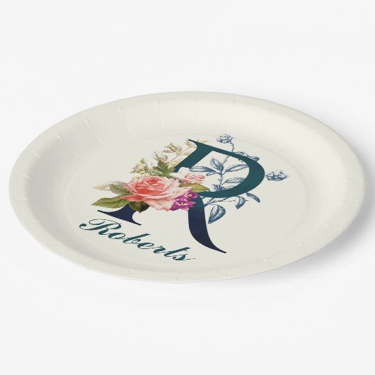 Fancy Floral Monogram letter R Papieren Bordje (Gekanteld)
