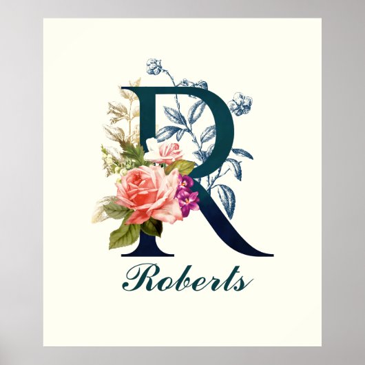 Fancy Floral Monogram letter R Poster (Voorkant)