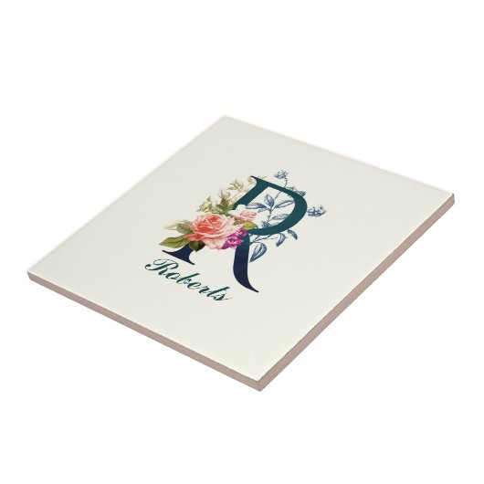 Fancy Floral Monogram letter R Tegeltje (Zijkant)