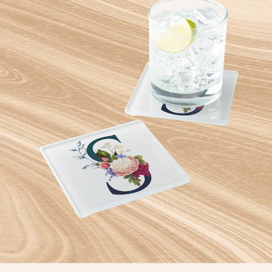 Fancy Floral Monogram Letter S Glazen Onderzetter