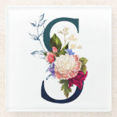 Fancy Floral Monogram Letter S Glazen Onderzetter (Voorkant)