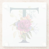 Fancy Floral Monogram Letter T Glazen Onderzetter (Achterkant)