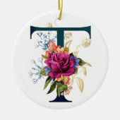 Fancy Floral Monogram Letter T Keramisch Ornament (Voorkant)