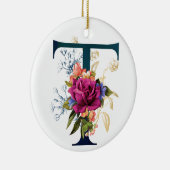 Fancy Floral Monogram Letter T Persoonlijk Keramisch Ornament (Rechts)